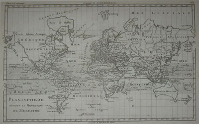 (WORLD). BONNE, Rigobert [fl. 1729-1795]. Planisphere suivant la Projection de Mercator. [Raynal. ‘Atlas de Toutes des Parties’. Genève, 1780]. 